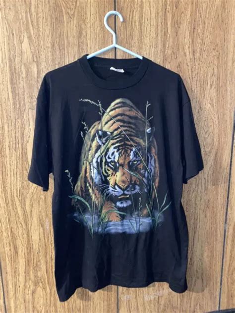 Vintage Single Stitch 1990s Prowling Tiger Shirt Size Xl Black With