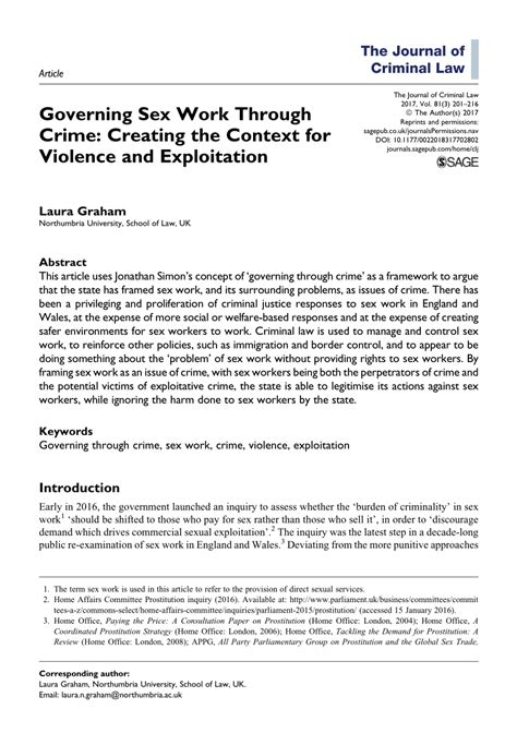Pdf Governing Sex Work Through Crime Creating The Context For Violence And Exploitation
