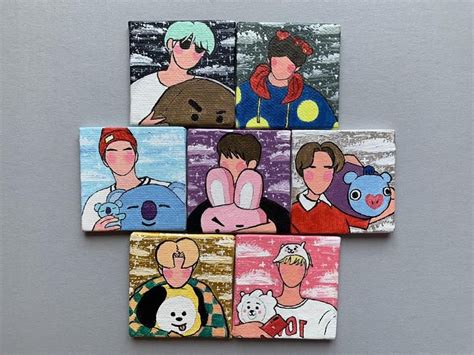 Makes for great simple and minimalistic art decor. BTS x BT21 3x3 Mini Acrylic Paintings | Mini canvas art ...