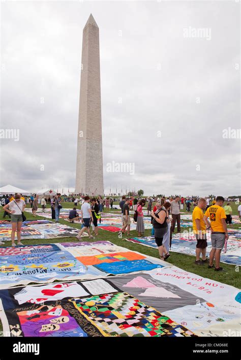 Aids Memorial Quilt Panels Are Put On Display On The Mall To Mark Its