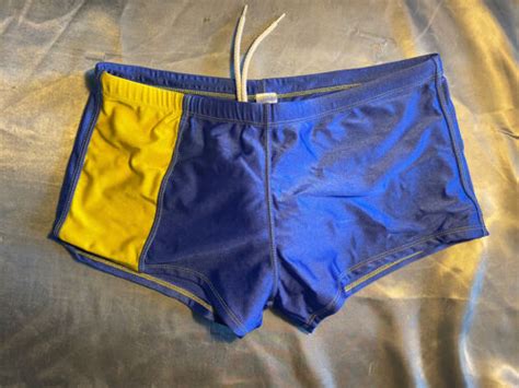 Gary Majdell Swimming Trunks Blue Yellow Shiny Spandex Lycra Speedo L