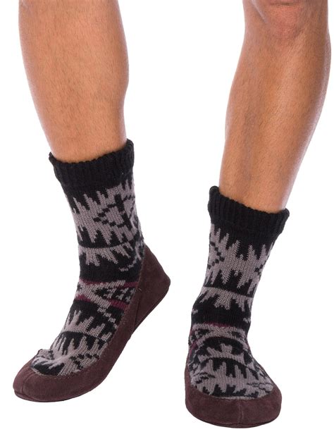 Mens Knit Moccassin Style Slipper Socks With Suede Sole Noble Mount