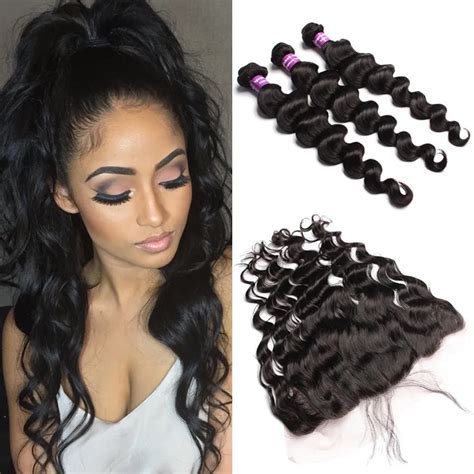 13x4 Lace Frontal Closure With Bundles Malaysian Loose Wave With Closure 4pcs Lace Frontal With
