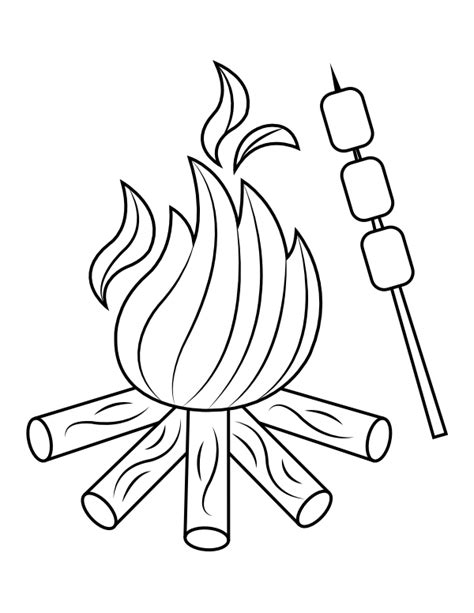 Printable Campfire With Marshmallows Coloring Page