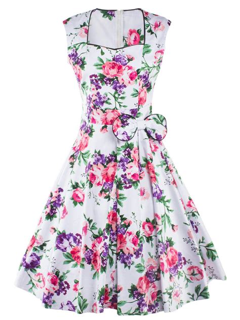 50 Off Tea Length Vintage Swing Dress Rosegal