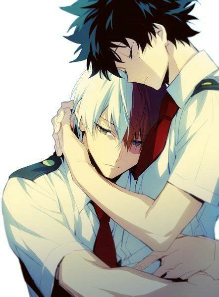 Two Anime Characters Hugging Each Other With Their Arms Around One