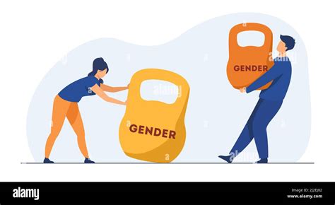 Discriminación Y Desigualdad De Género Hombre Y Mujer Levantando Campanas De Diferentes Pesos