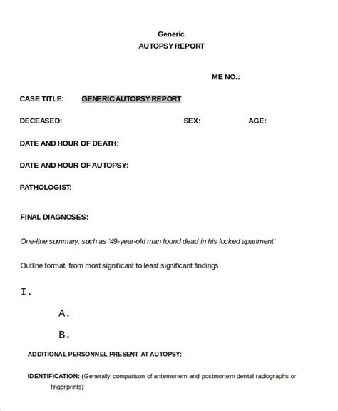 Autopsy Report Template 6 Free Word Pdf Documents Download