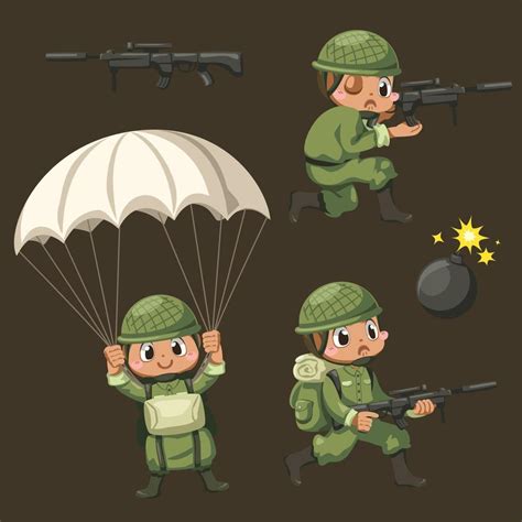 Set Of Man With Army Soldiers Uniform Cartoon Character Vector 2921063
