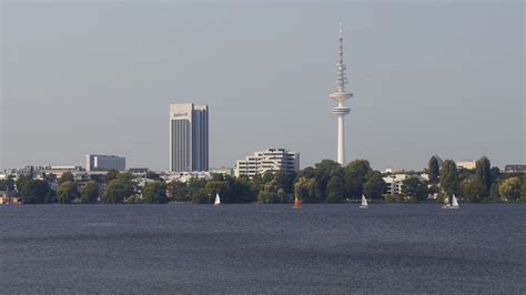 Hamburg Außenalster Outer Alster Lake Fernsehturm Radisson Blu