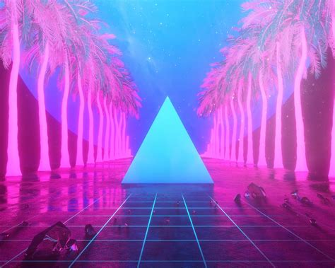 Wallpaper Palm Trees Triangle Neon Art Design 3840x2160