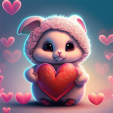 Premium Photo Beutiful Small And Cute Banny Holding A Heart Love