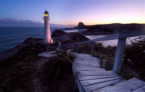 Photo Wallpaper Night Shore Lighthouse New Zealand