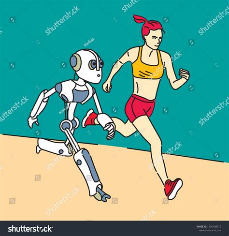 Girl Robot Running Vector Illustration Stock Vector Royalty Free