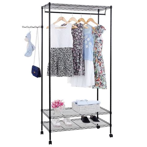 2 Tier Closet Organizer Garment Rack Clothes Storage Hanger Shelf With