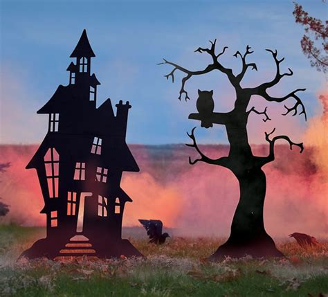 Outdoor Decor Halloween Haunted House And Spooky Tree Silhouettes