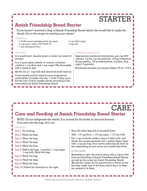 Luckily there are no shortage of recipes to use up this sweet starter. Printable Amish Friendship Bread Starter Recipe Card | friendshipbreadkitchen.com | Amish ...
