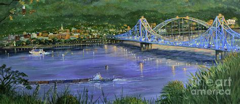 Mississippi River Blue Bridges Painting By Marilyn Smith Fine Art America