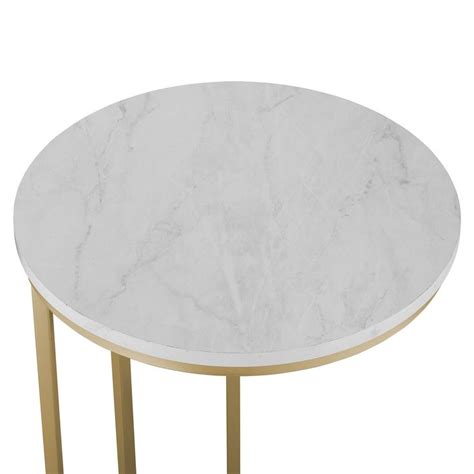 Ember Interiors Modern Glam Athena C Shaped End Table Faux Marblegold