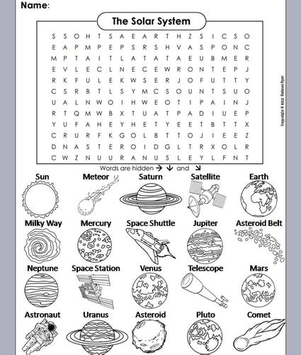 Word Search Space And Solar System Solar System Pics
