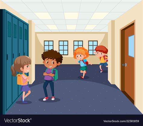 Students In School Hallway Royalty Free Vector Image