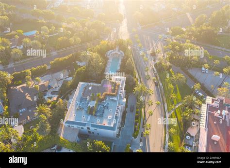 Aerial View Of Beverly Hills Neighborhood Sunset Boulevard North