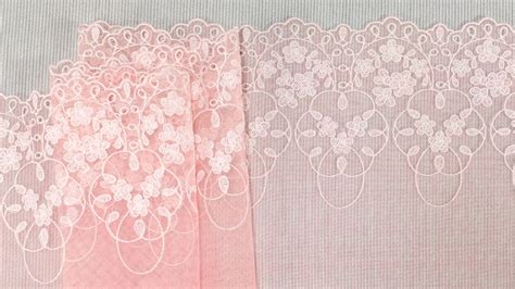 pastel pink embroidered tulle lace with scalloped flower etsy