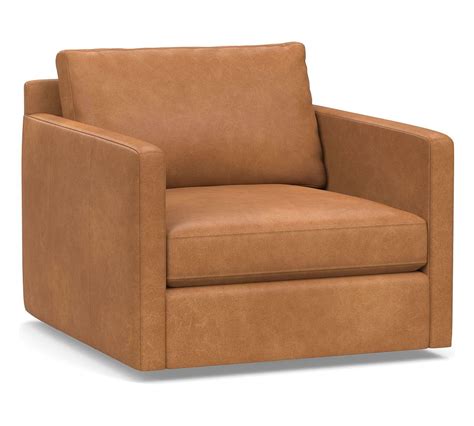 Pacifica Square Arm Leather Swivel Armchair Polyester Wrapped Cushions