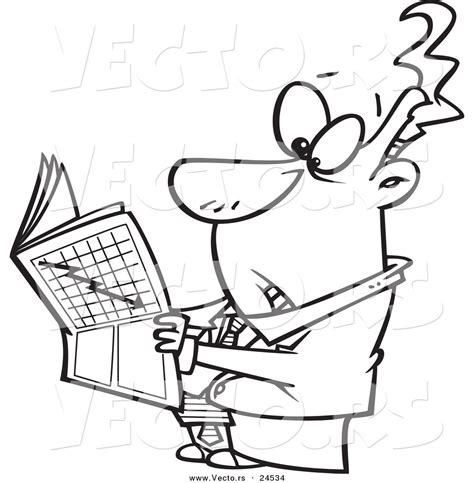 Vector Of A Cartoon Businessman Reading The Stock Market News