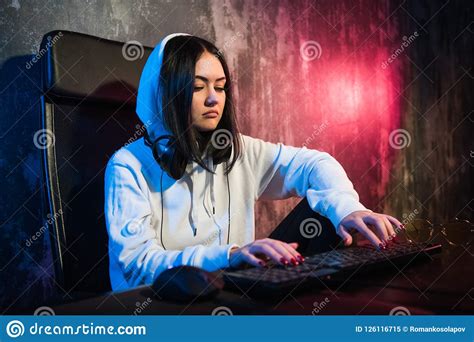 Portrait Of The Beautiful Professional Gamer Girl Playing In Online