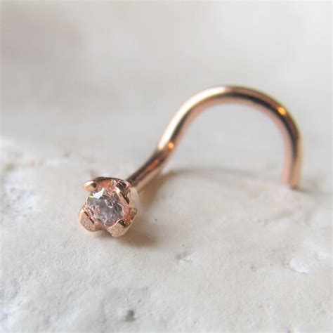 K Solid Rose Gold Tiny Plate Flat Nose Ring Stud Twist G Etsy