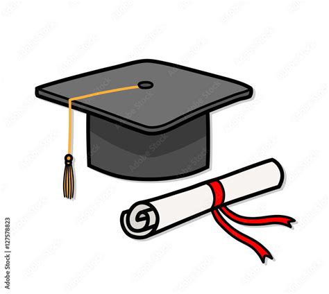 Graduation Cap Diploma Hat Education A Hand Drawn Vector Cartoon