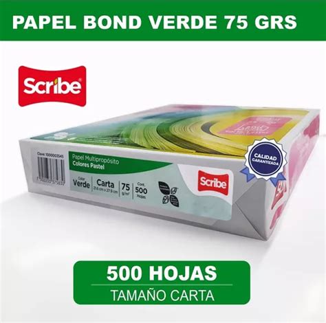 Paquete 500 Hojas Papel Bond Verde 75 Grs Tamaño Carta Meses Sin