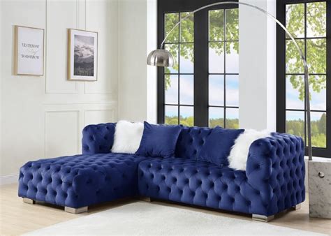 Lv00333 Blue Velvet Sectional Sofa Syxtyx Contemporary Acme Furniture
