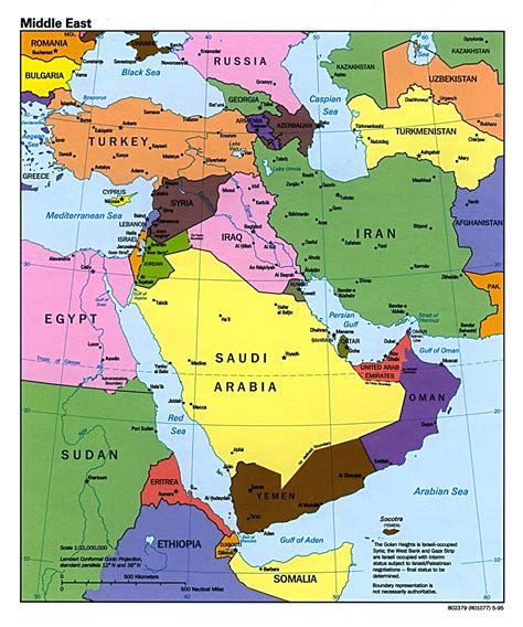 Large Political Map Of The Middle East With Major Cities And Capitals 4d9