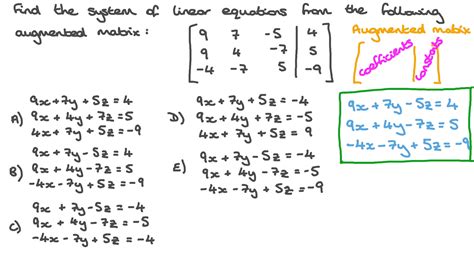 Question Video Finding A System Of Equations From An Augmented Matrix Nagwa