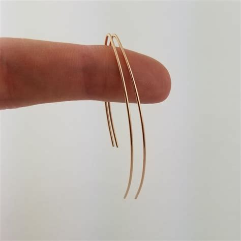 Thin 14k Solid Rose Gold Open Hoop Threader Earrings 20 Gauge Etsy