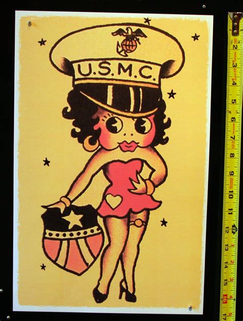 11 X 17 Betty Boop Usmc Vintage Sailor Jerry Style Flash Etsy