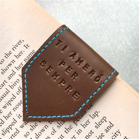magnetic bookmark dark brown leather bookmark with blue etsy uk leather bookmark page