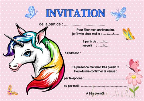 Invitation anniversaire licorne à personnaliser en ligne gratuitement avec l'illustration d'une licorne avec une crinière multicolore magique. 5 - 12 ou 14 cartes invitation anniversaire licorne réf 462 | eBay