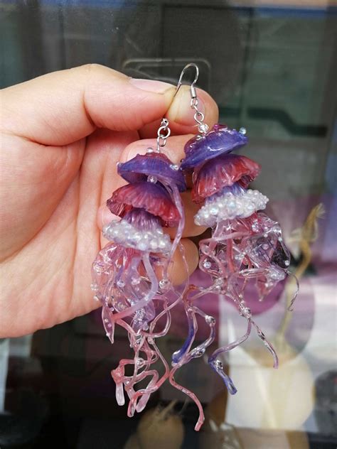 Jellyfish Earring Handmade Jelly Fish Earrings Ear Hook Or Etsy