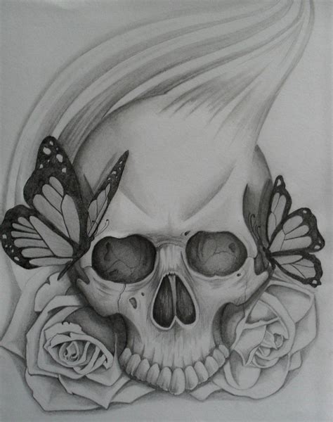Skull Rose And Butterfly By Steve B 666 On Deviantart Rose And