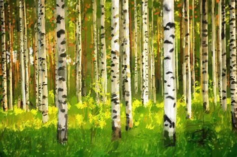 Birch Forest Oil Painting Decorate With A Wall Mural Forest Mural