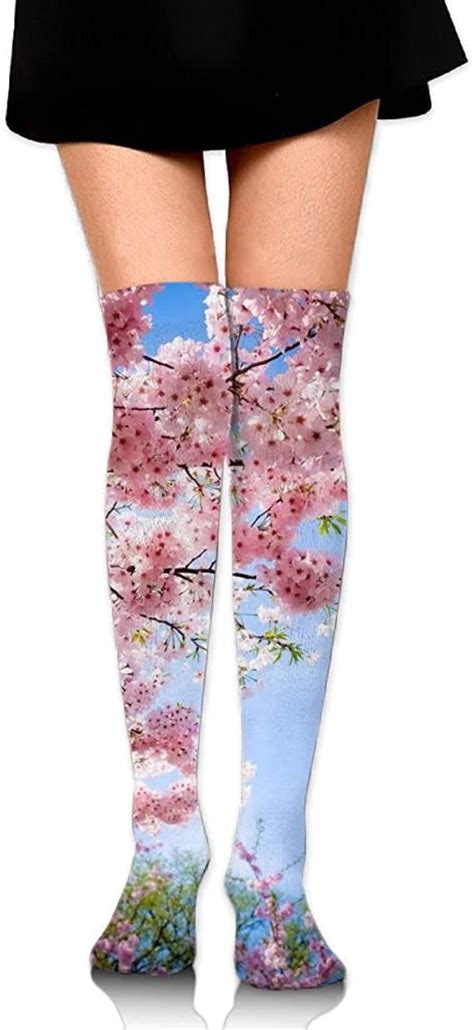 Cherry Blossom Fun Colors Over Knee Socks Hiking For Teen Knee High Stockings