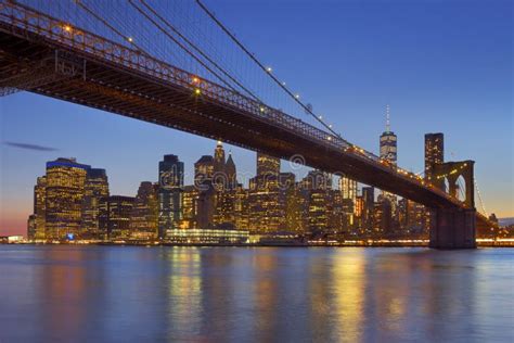 Brooklyn Bridge And New York City Skyline At Dusk Stock Image Image