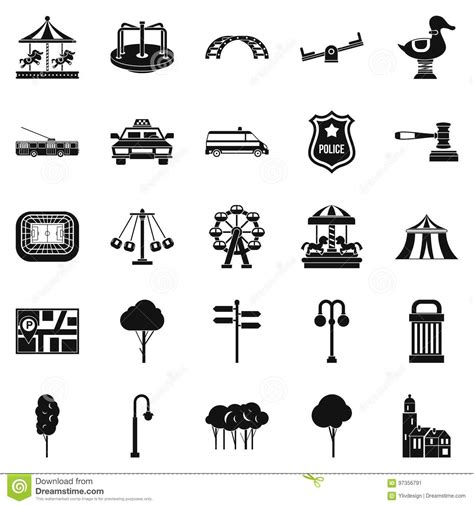 Urban Recreation Park Icons Set Simple Style Stock Vector