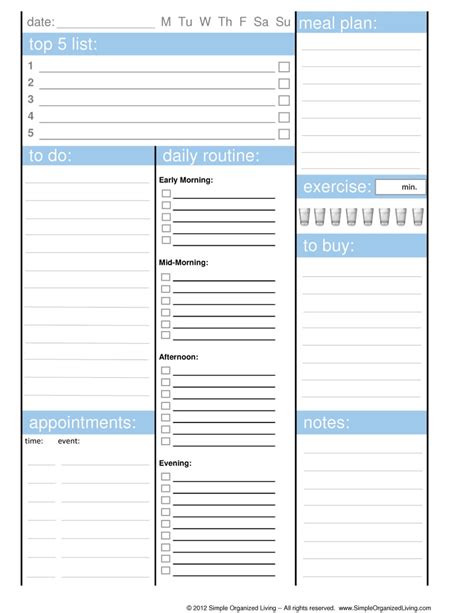 Printable Daily Planner Template Word Printable Templates