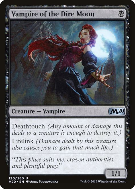 The vampires help their own kind deal as much damage as they can. Vampire of the Dire Moon · Core Set 2020 (M20) #120 · Scryfall Magic: The Gathering Search