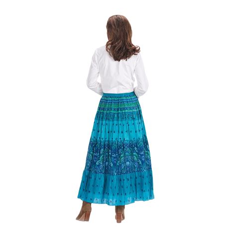 Catalog Classics Womens Peasant Skirt Turquoise Blue Tiered Broom