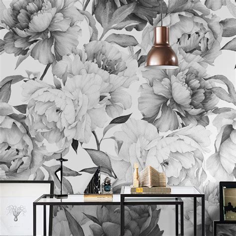 Grey Floral Wall Mural Wallpaper Custom Size Free Shipping Bvm Home